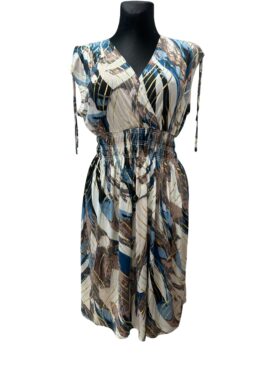 Midikleid ärmellos | Blau-Goldenes Muster | Viskose | Onesize 40–46