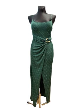 Maxikleid Spaghettiträger | Dunkelgrün mit Glitzerpunkten | Polyester | Onesize 36–38