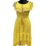 Sommerkleid gelb Spitze – Vorderansicht des Spitzenkleids in Gelb aus Italien