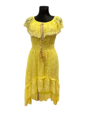 Sommerkleid gelb Spitze – Vorderansicht des Spitzenkleids in Gelb aus Italien