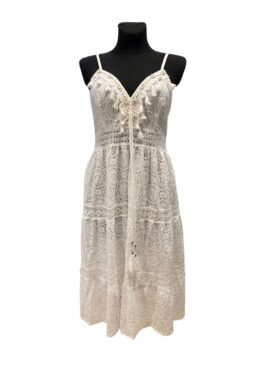 Spitzenkleid in Cremeweiß mit verstellbaren Spaghettiträgern – Onesize 38–44