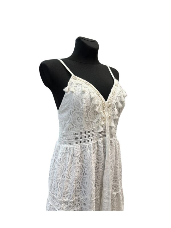 Spitzenkleid in Cremeweiß mit verstellbaren Spaghettiträgern – Onesize 38–44