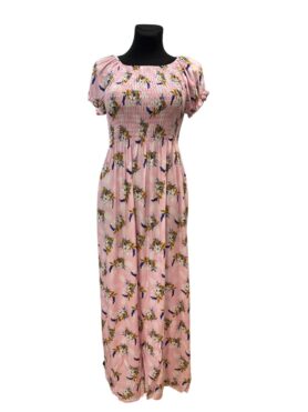 Maxikleid kurzarm | Rosa Blumenprint | Baumwolle | Onesize 38–46